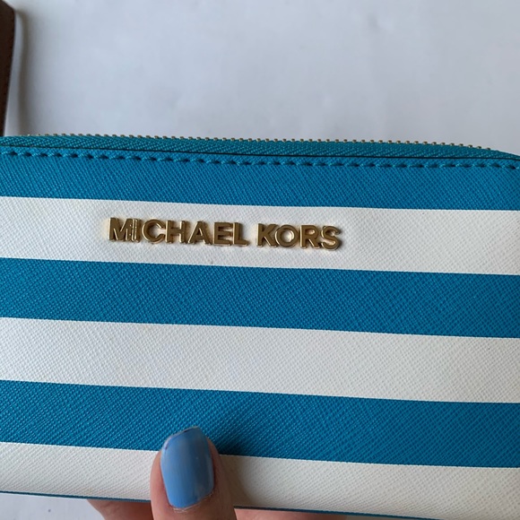 Michael Kors Turquoise & White Striped Wristlet - Picture 8 of 12